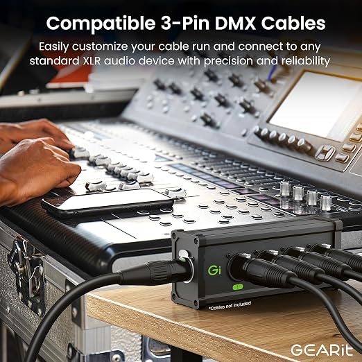 GEARit XLR Over Ethernet Adapter, 4 Channel XLR Over Cat5/Cat6 Snake Extender Box, Ethercon-Compatible RJ45 to XLR Adapter for 3-Pin DMX and Analog Audio, Supports 48V Phantom Power(1 Pair)