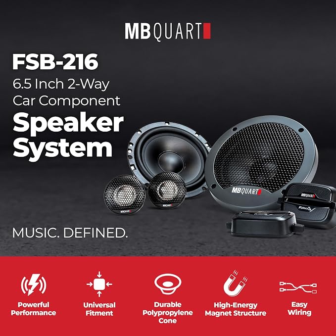 MB Quart FSB216 Formula Component Speaker System (Black, Pair) – 6.5 Inch Component Speaker System, 70 Watt, Car Audio, External Crossover, 4 OHMS