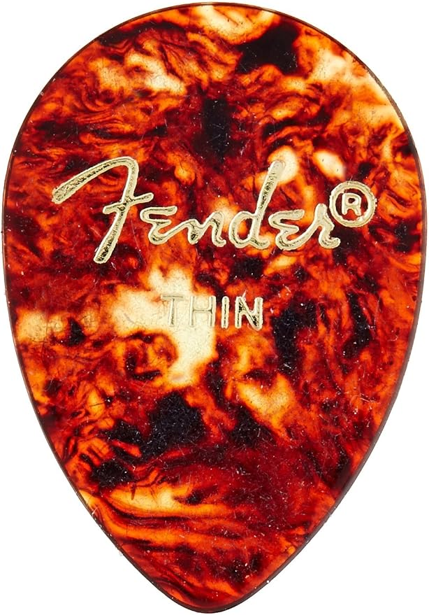 Fender Classic Celluloid Guitar Picks 358 Shape, Guitar Accessories, Tortoise Shell, Thin, 12-Pack