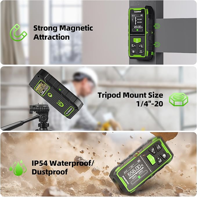 Huepar Professional 656ft/200M Dual Laser Distance Measuring Tool, 5 Years Warranty. Rechargeable Laser Room Measure Devices, Bilateral Metro Laser Measurement Tool with Angle Sensor, Magnetic Back