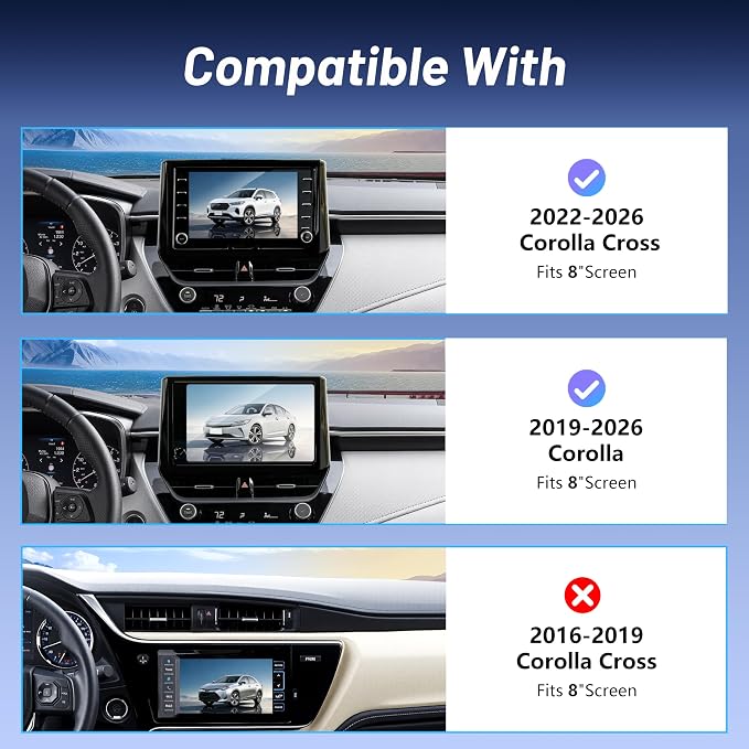 Phone Mount for Toyota Corolla (2019-2026, ONLY Fits 8" Screen) / Corolla Hatchback (19-26) / Corolla Cross (2022-2026), 15W Wireless Charger, Magnetic Phone Holder, 360° Adjustable, with Storage Box