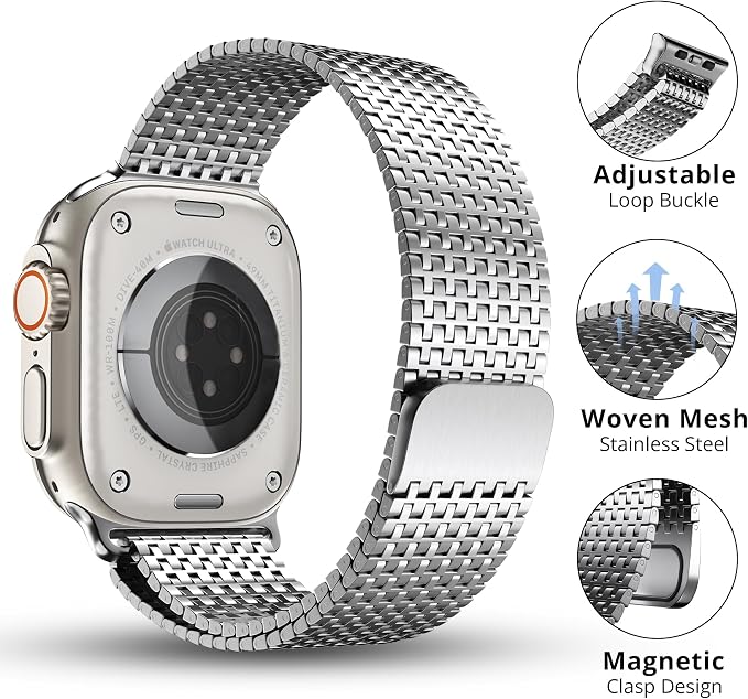 LULULOOK Milanese Mesh Loop Compatible with Apple Watch Band 49/46/45/44/42/41/40/38mm for Men Women, Stainless Steel Magnetic Buckle Strap for iWatch Ultra 3/2 Ultra Series 11 10 9 8 7 6 SE 5 4 3