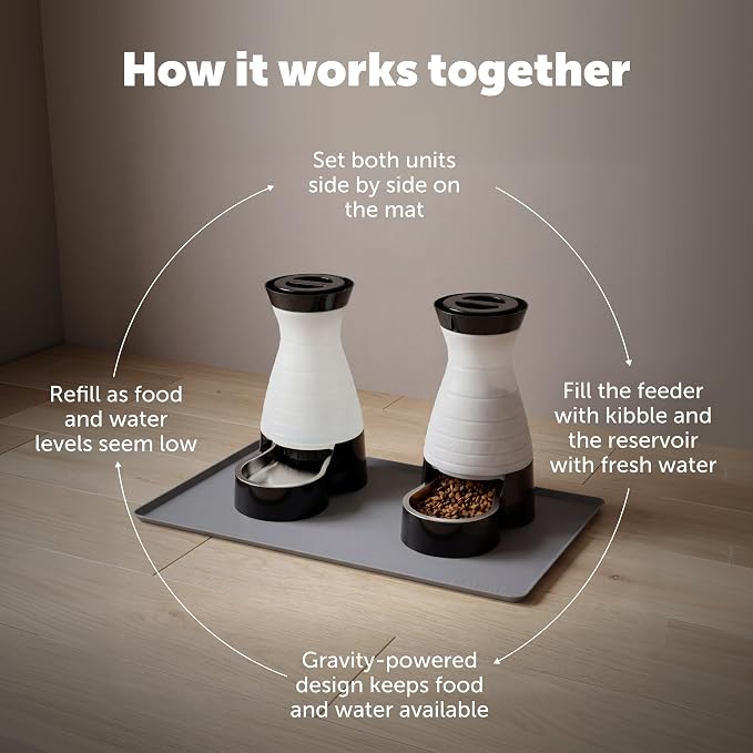 PetSafe Healthy Pet Food and Water Station with Waterproof Silicone Mat - Automatic Gravity Food and Water Dispenser for Cats and Dogs - BPA-Free Reservoir - Removable Stainless Steel Bowl - Medium