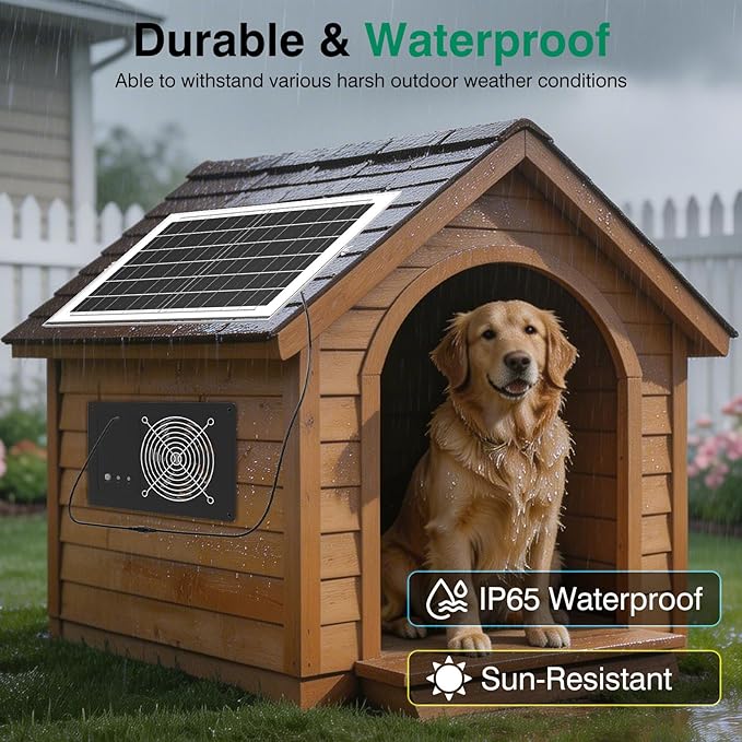 Solar Powered Fan with 15000mAh Battery & Timer, 25W 3500RPM High-Speed Solar Exhaust Fan, Low Noise Waterproof Ventilation for Chicken Coop, Greenhouse, Shed & Pet House