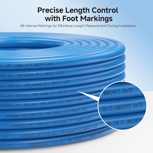 Cable Matters [UL Listed] 10Gbps in-Wall Riser Rated (CMR) 23AWG Bare Copper Cat6 Ethernet Cable - 300ft, Solid, UTP Cat 6 Ethernet Cable Spool, Cat 6 Cord Bulk, Blue