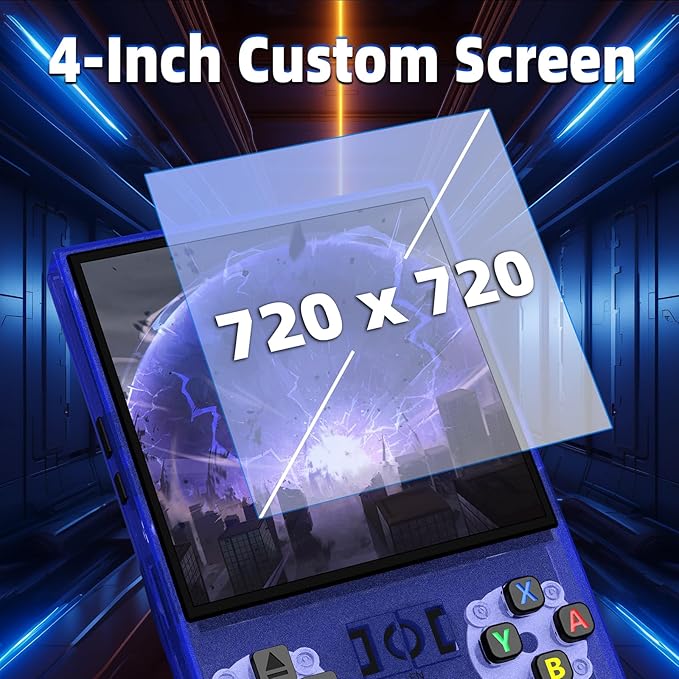 R36MAX Retro Gaming Console, Retro Handheld Games Console with 64GB TF Card, Portable Hand Held Open Source Linux System, 4.0 inch IPS HD Screen Video Game Consoles, 4000mAh Battery (Blue)