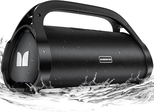 Monster Adventurer Max Boombox Bluetooth Speaker, IPX7 Waterproof Outdoor Speakers with Double Subwoofer, 100W Stereo Sound and Rich Bass, Wireless Speakers for Home, Party, Beach