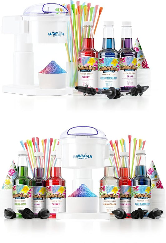 Hawaiian Shaved Ice S700 Kid-Friendly Snow Cone Machine Kit with 3-16oz. Syrup Flavors and Accessories bundled with Hawaiian Shaved Ice S700 Snow Cone Machine with 6-16oz. Syrups and Accessories
