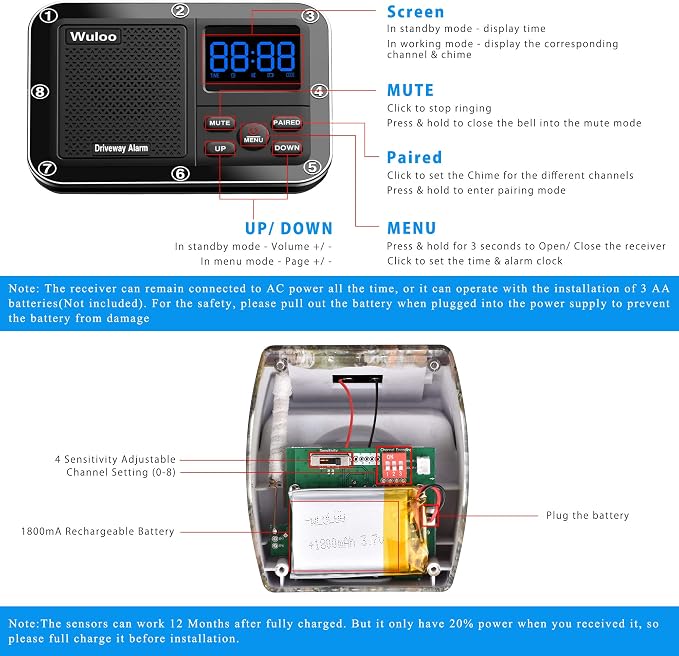 Solar Driveway Alarm Wireless Outside 1800ft Range, Outdoor Motion Sensor & Detector Driveway Alert System with Rechargeable Battery/Weatherproof/Mute Mode (1&4-Camouflage)