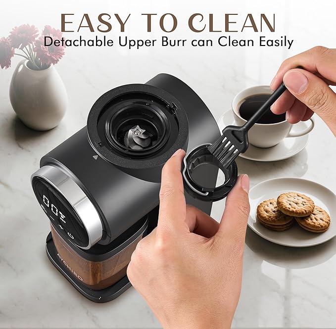 AYCHIRO Electric Conical Burr Coffee Grinder, Touchscreen Coffee Grinder for Home Use, Compact Burr Mill Grinder with 30 Grind Settings, Detachable Hopper & Coffee Container, Black