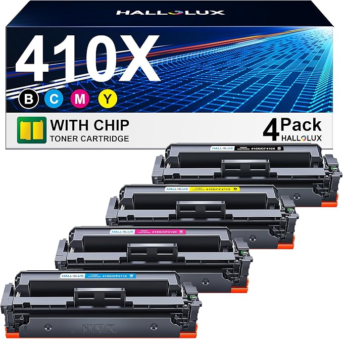HALLOLUX 410X Toner Cartridges 4 Pack (with Chip) Replacement for HP 410X 410A Compatible with HP MFP M477fdw M477fdn M477fnw M452dn M452dw M452nw M377dw Printer Toner (4 Pack)