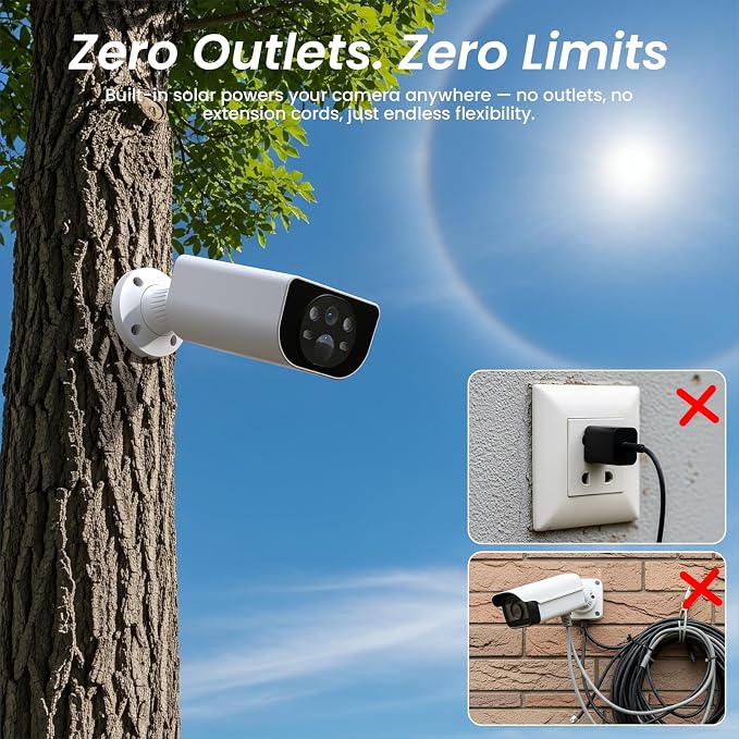 Cinnado Security Cameras Wireless Outdoor-2.4 GHz Wi-Fi Cameras for Home Security, Battery Powered with Built-in Solar Panel, 2K Color Night Vision, Human Detection, TF Card & Cloud Storage, S1 1 Pack