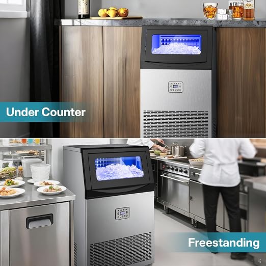 Manastin Commercial Ice Maker, 115lbs/24H Large Ice Machine, 33lbs Storage Capacity, 50 Ice Cubes/15 Mins, Under Counter Ice Maker with Water Filter, Self-Cleaning, Timer, for Home & Bar