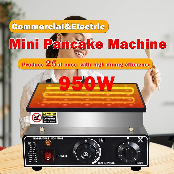 110V US Commercial 25PCS Mini Pancake Maker,950W Mini Dutch Pancake Maker,Non-stick,Dutch Poffertjes Grill,Stainless Steel,Breakfast,Snacks,Desserts.