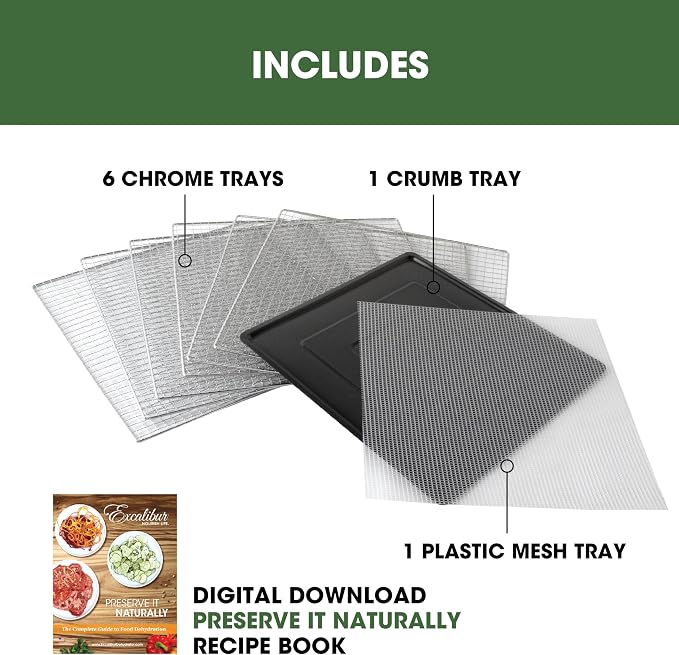 Excalibur Electric Food Dehydrator Select Series 6-Tray with Adjustable Temperature Control Includes Chrome Plated Drying Trays Stainless Steel Construction and Glass French Doors, 700-Watts, Black