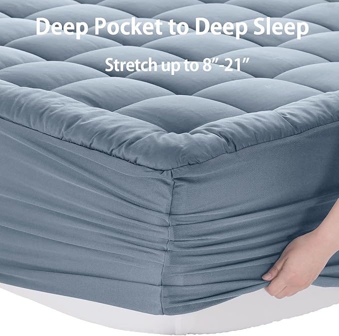 EASELAND King Size Mattress Pad Pillow Top Mattress Cover Quilted Fitted Mattress Protector 8-21" Deep Pocket Cooling Mattress Topper (78x80 Inches, Dusty Blue)