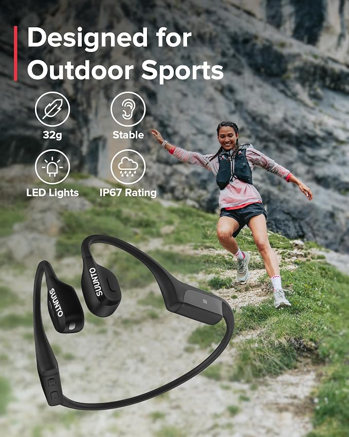 SUUNTO WING - Open ear, bone conduction headphones. Made for sports, waterproof, safety lights, bluetooth