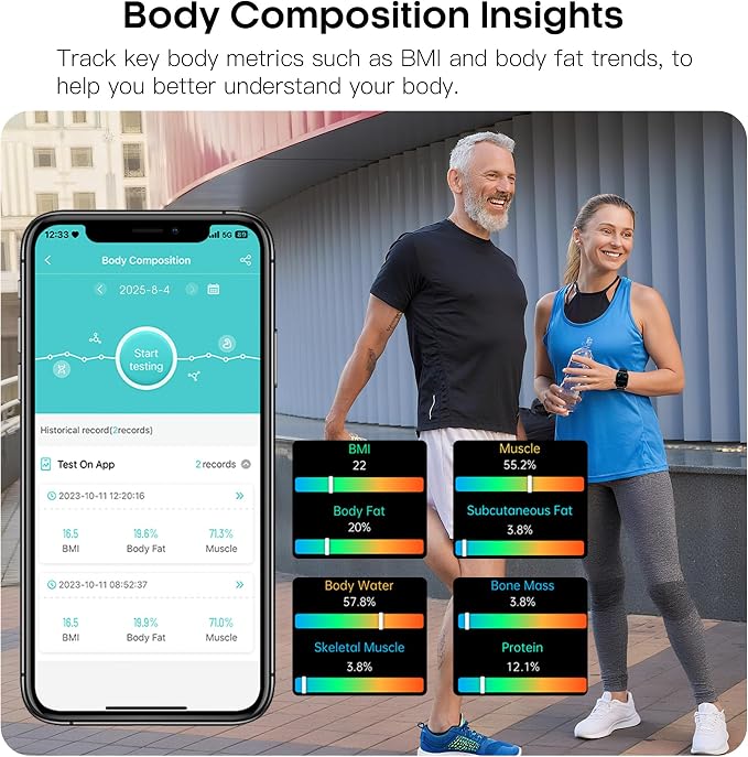 Yowow BIT Smart Watch for Men Women, 2.04" AMOLED Fitness Tracker with Bluetooth Call, Heart Rate SpO2 Blood Pressure HRV Sleep Stress, 150 Sports Modes, IP68 Waterproof for Android iOS (Black)