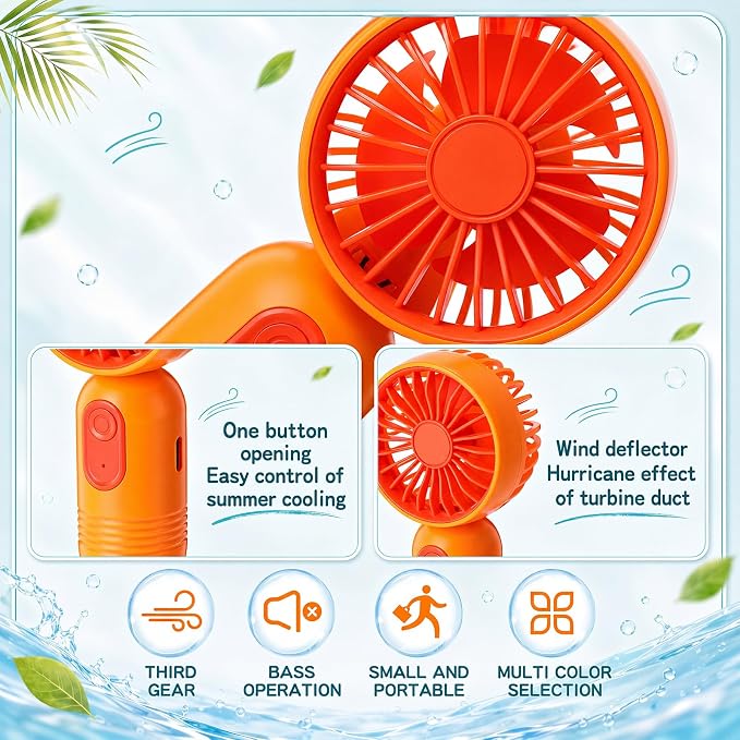 Rossesay 6 Pcs Mini Portable Fan Bulk Cute Handheld Lightweight Small Little Personal Hand Eyelash Fan 3 Speeds USB Rechargeable for Women Men Indoor Outdoor Makeup Travel (Orange)