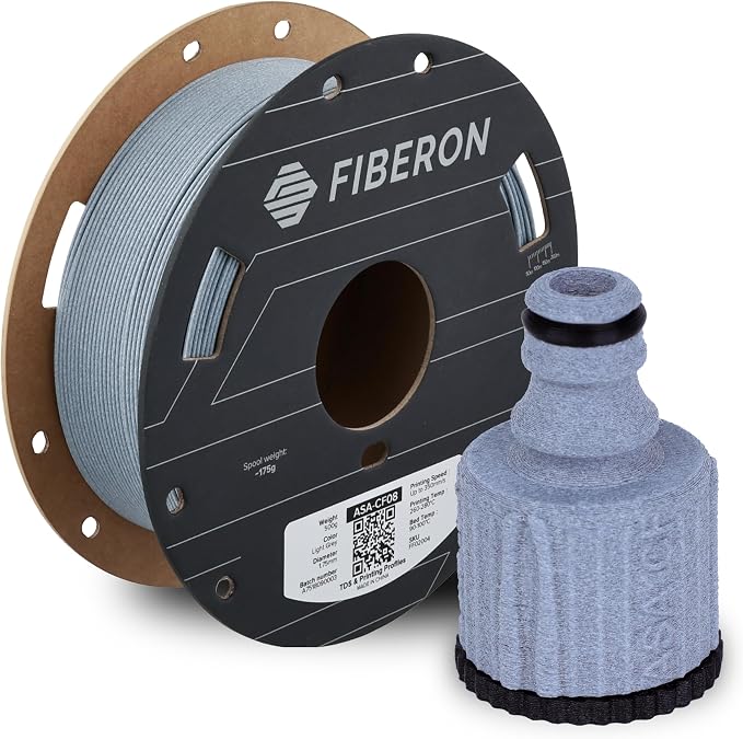 Polymaker Fiberon ASA-CF08 Light Grey Carbon Fiber 3D Printing Filament 1.75mm 0.5KG, UV & Weather Resistant, High Rigidity, Heat Resistant, Easy to Print, Functional Parts & Prototypes