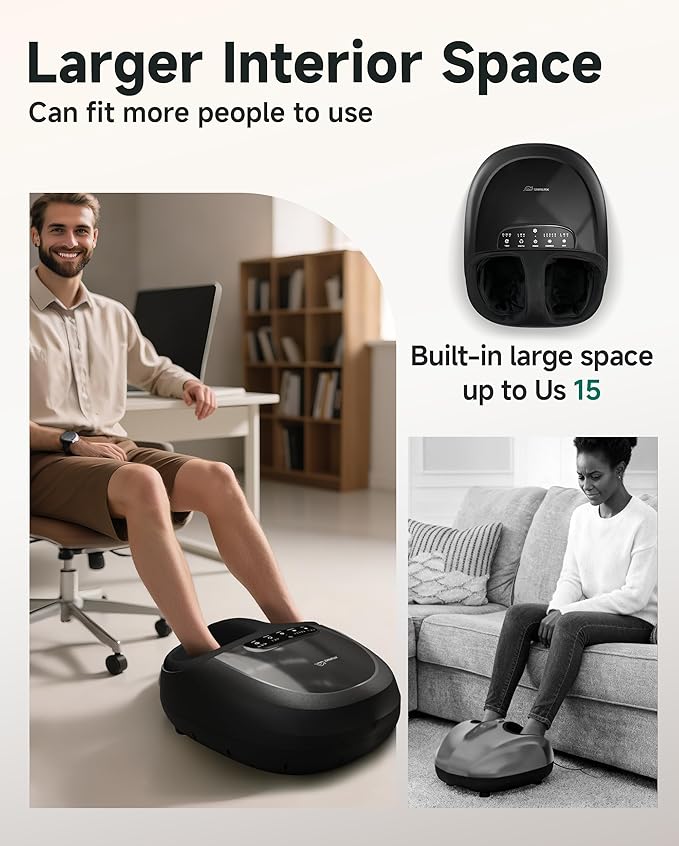 Snailax 2026 Upgrade Foot Massager Machine with Heat, Compression, Deep Kneading Shiatsu, Rolling Scratch for Plantar Fasciitis Relief (Remote Control) Father Day Gifts, Men Size 13 at Home Office
