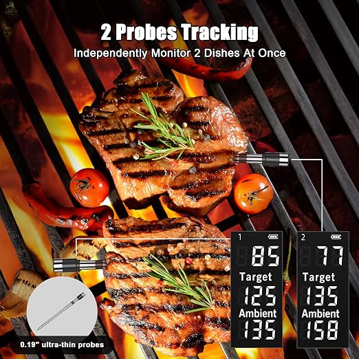 Wireless Meat Thermometer, Digital Food Thermometer NIST Certified Accuracy ±0.5° for Kitchen Grill BBQ Oven Smoker Rotisserie
