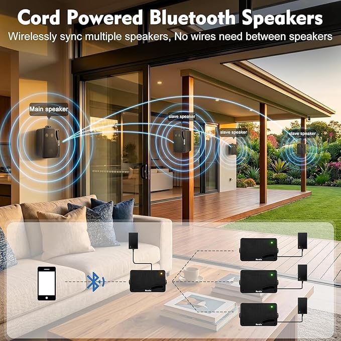Herdio 3.5" 200W Outdoor Bluetooth Speakers, IP44 Waterproof Rating and Be Able to Wireless Multi-Connection Up to 20 Units for Patio/Porch/Balcony (Black, 2-Pack)