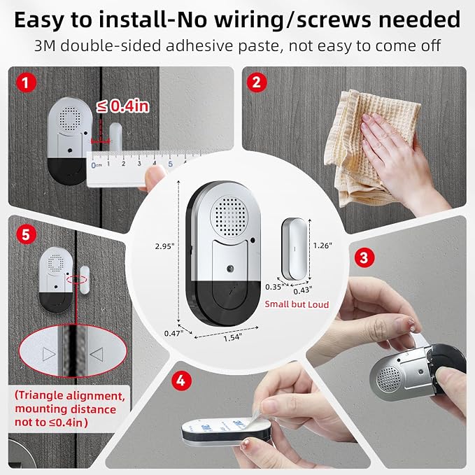 Sanjie Door Alarms When Opened,Door Window Alarm Sensors for Kids Safety/Home Security/Pool/Garage/Dementia/Toddler/Travel Security,Easy to Install,Volume Control/Loud Alert,Long Battery Life,8 Pack