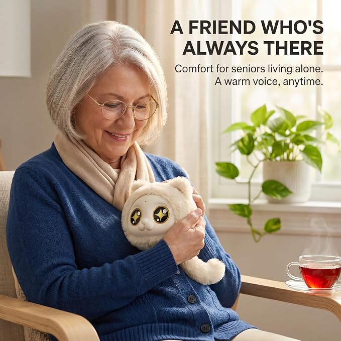 AI Robot Companion, Interactive Plush Talking Toy with Smart Voice Response,Emotional Support Robot for Kids 14+ and Adults, Conversation Pal, Storytelling Robot Pet, Birthday Gift (White)