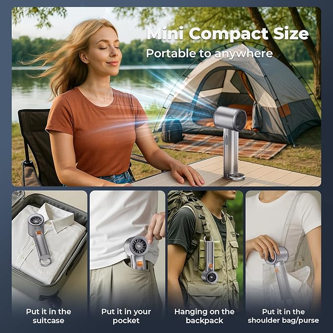 Portable Handheld Turbo Fan for Outdoor - 5000mah Mini Handheld Personal Pocket Fan for Powerful Airflow Wind - 20hrs,100 Speeds Adjustable - Digital Display,Gifts for Travel,Outdoor Activites,Camping