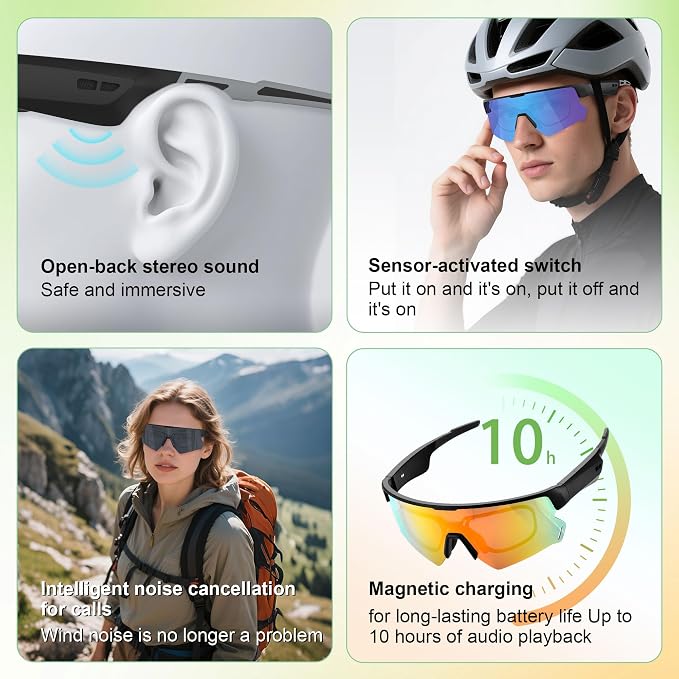 Blackview Bluetooth Sunglasses, UV400Protection, Bult in Mic & Speakers, Voice Assistant Compatible, 5.4 Bluetooth, Polarized Lens for Outdoor Activities