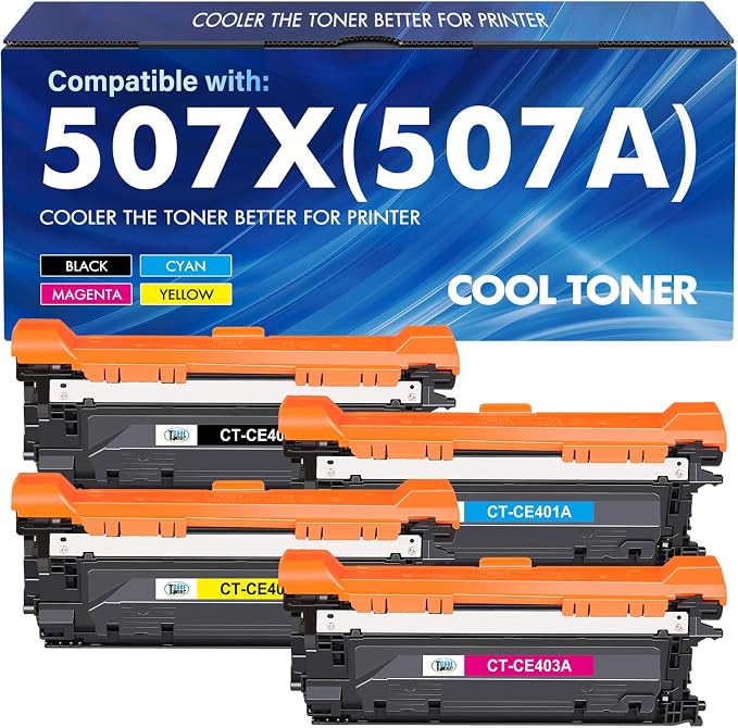 507X 507A Toner Cartridges 4 Pack Compatible for HP 507X 507A High Yield CE400X CE401A CE402A CE403A for HP LaserJet Enterprise 500 Color M551 M551n M551dn M551xh M570dn M570dw M575f Printer
