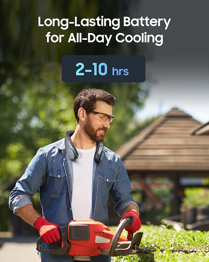 HIGO Neck Fan with Cooling Plate, Neck Air Conditioner, 2-in-1 Cooling Neck Fan Portable Rechargeable, Wearable Personal Fan, 4400mAh Large Battery, Ergonomic Design, White
