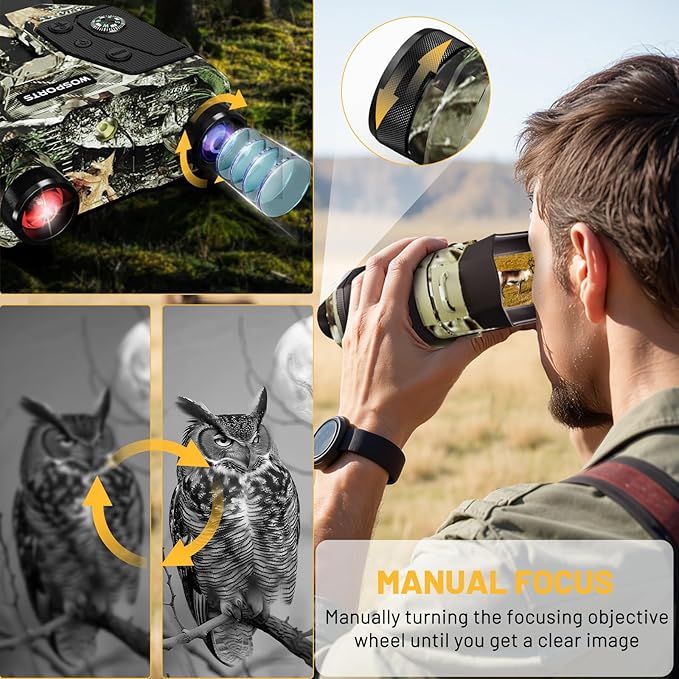 WOSPORTS 4K Infrared Night Vision Goggles – 1300FT Range, 8X Digital Zoom, 32GB Card, 15H Battery, Suitable for Camping, Gift for Men - Camo