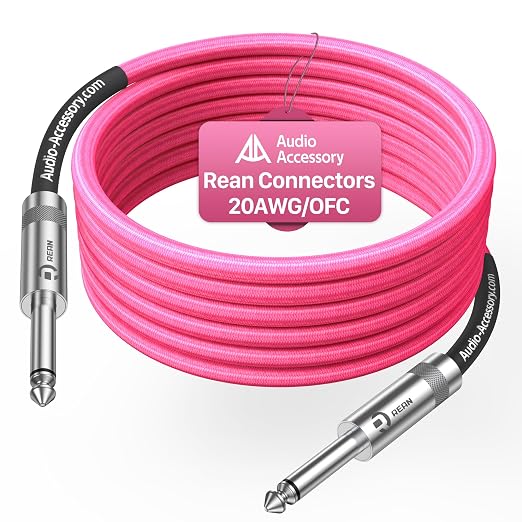 AA AUDIO ACCESSORY Guitar Cable 25ft, Nylon Braided Anti-Kinking Kevlar-Reinforced, 20AWG 99.99% OFC 1/4 Instrument Cable, Dual Shielded Amp Cord for Fender Electric Guitar, Neon Pink