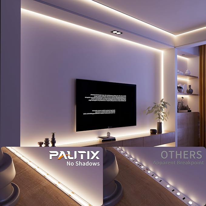PAUTIX COB LED Strip Light 3780LEDs,Super Bright 8000Lumen 4000K Natural White 24ft,Dimmable 24V LED Tape Light with 3M Tape,RF Remote with Timer Function,48W Power Supply,for Bedroom,Home,Kitchen DIY