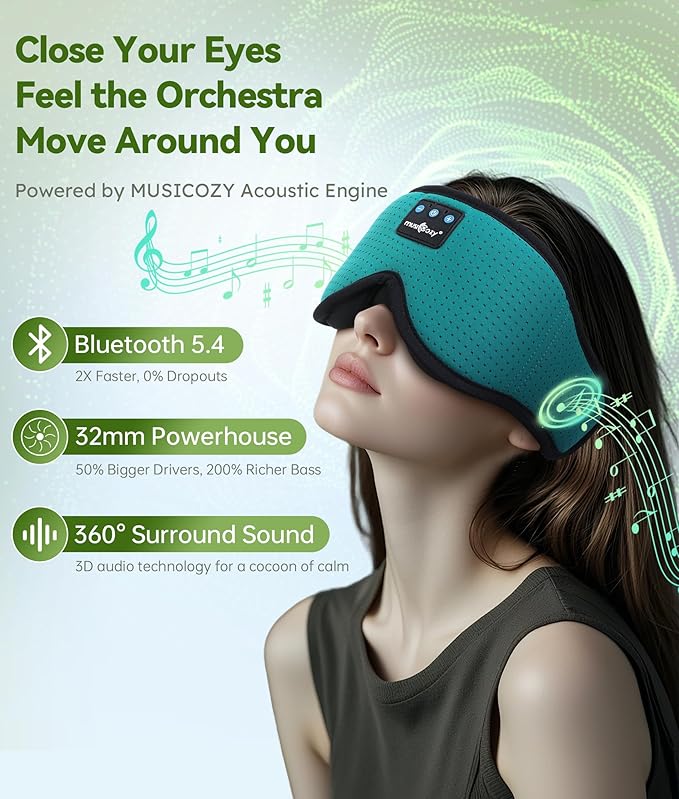 MUSICOZY Bluetooth Sleep Headphones Eye Mask Set – 2-Pack Wireless Sleep Masks for Men and Women
