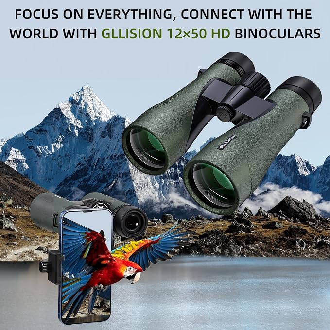 12X50 Professional HD Binoculars for Adults with Phone Adapter, High Power Binoculars with BaK4 prisms, Super Bright Lightweight & Waterproof Binocular Perfect for Bird Watching, Hunting, Stargazing