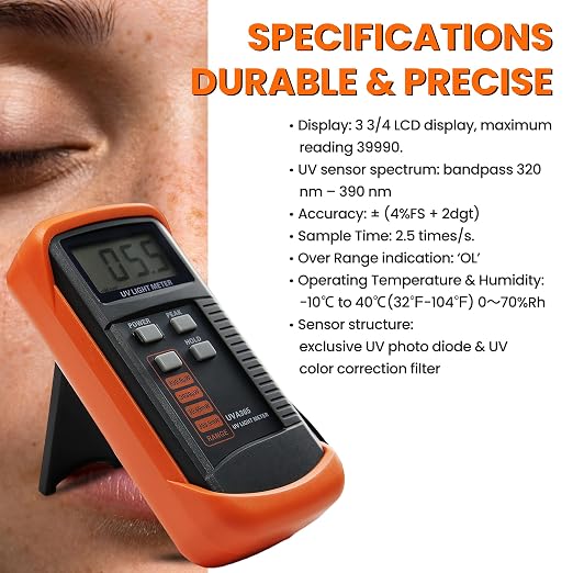 UV Light Meter Professional UV Monitors Measurable of UVA Light Measure Tester with 320~390nm Range Portable UV Sunlight Tester (Model UVA365)