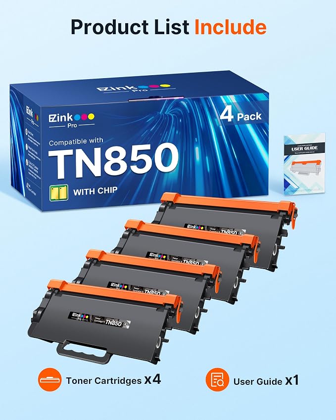 TN850 Toner Cartridges Compatible Replacement for Brother TN-880 TN-850 TN-820 TN820 High Yield Replacement for HL-L6200DWT L6200DW L5200DW L5100DN MFC-L5800DW L5700DW L6700DW L6800DW (4 Black)