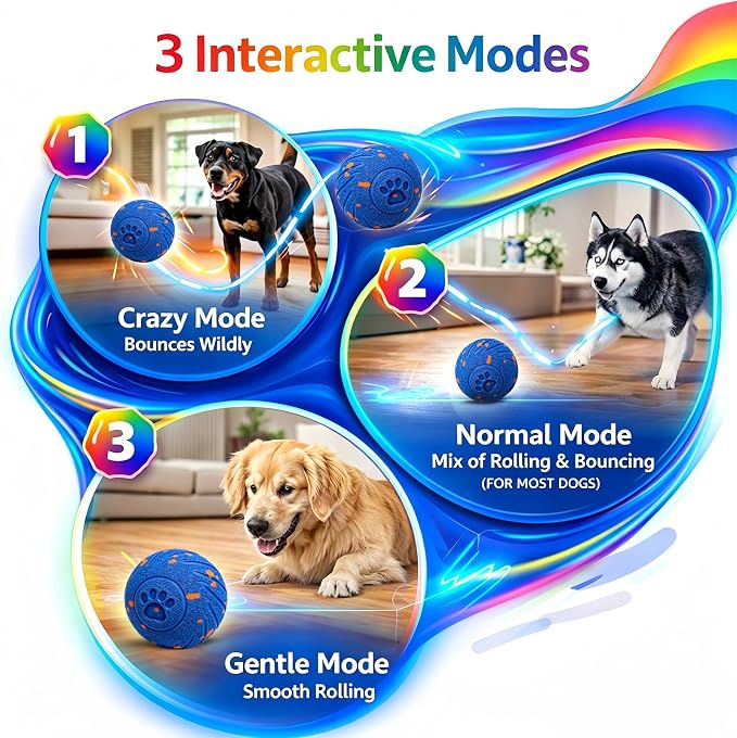 TEYYVN Interactive Dog Toys Dog Ball – Smart Moving Bouncing Dogs Ball, E-TPU Smart Dog Ball with Remote Control, Automatic Rolling Dog Toy for Small Medium Dogs for Indoor/Outdoor Use （Blue）