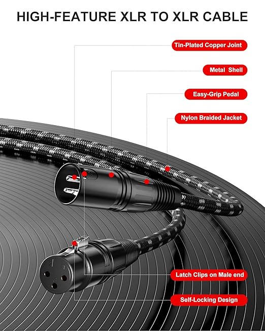 Long XLR Cables 25ft 2 Pack, Nylon Braided XLR Extension Microphone Cable, OFC Shielded Balanced Male to Female Mic Cord for Preamp Recording Mixer Amplifie Speaker Black