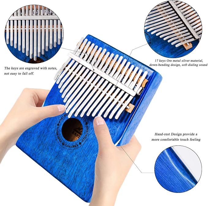 EASTROCK Kalimba Thumb Piano 17 Keys Portable Mbira Finger Piano with Waterproof Protective Case Kalimba Gifts for Adults Beginners Professional (Blue Mahogany Hand Rest)