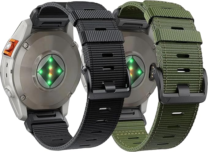 Adjustable 22mm Nylon Bands for Garmin epix pro 47mm, Fenix 8/7/6/5 (47mm) Band - Quick Fit 22 Watch Band for EPIX 2 47MM & Forerunner 955/965 - Nylon Watch Band for GARMIN (Black+Green-Black Buckle, 22mm)