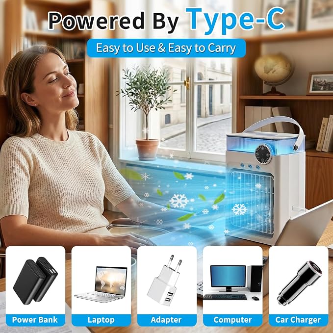 Portable Air Conditioner with Remote Control,1200ml Evaporative USB Mini Air Cooler Conditioner RGB 8 LEDs, 3 Speed 3 Spray Mode,2-8H Timer Small Portable Ac Unit for Home Bedroom,Pearl White