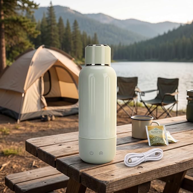Travel Electric Kettle, 500ml Portable Rechargeable Water Heated with 5 Temperature Control and 5200mAh Battery, for Camping Car Office Travel (Green)