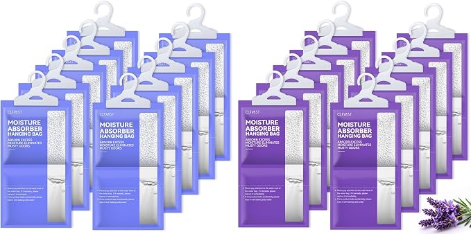CLEVAST Moisture Absorbers Packets 10 Pack, Dehumidifier Bags for Closet, Hanging Absorber in Wardrobes, Bedrooms, Bathrooms