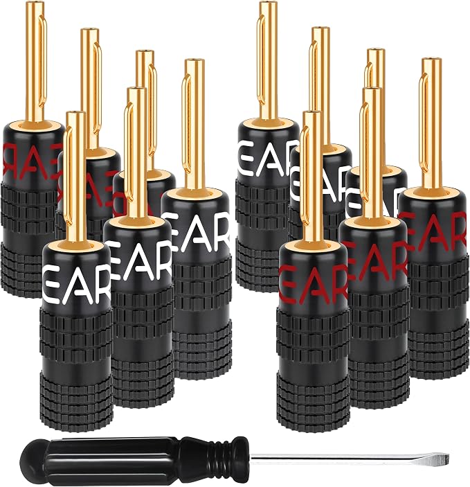 GEARit Banana Plugs for Speaker Wire 6 Pairs, Closed Screw Type Pin Plugs, 24K Gold-Plated Speaker Connectors for 12 AWG to 20 AWG Wires, Banana Pins for Home Theater & Audio Systems