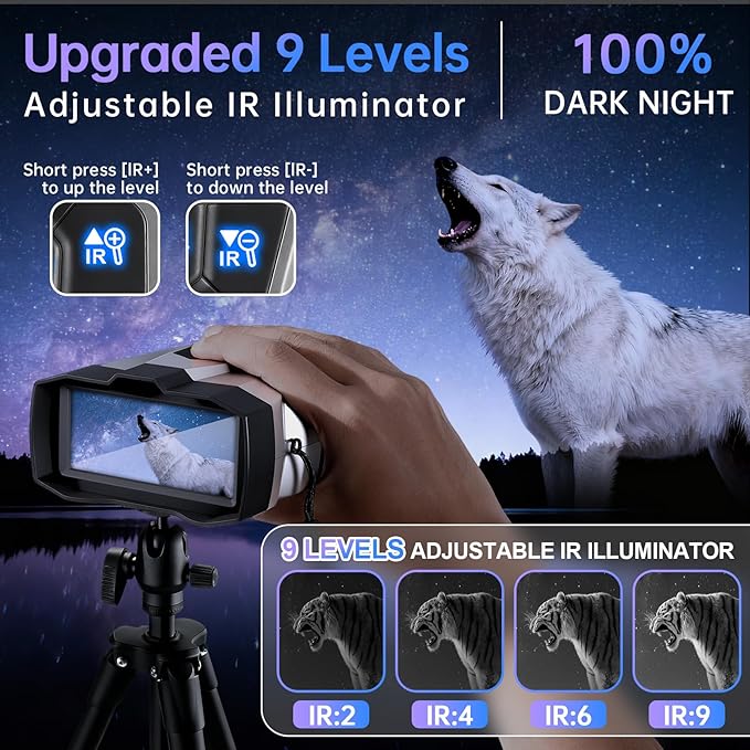 Night Vision Goggles, 4K Night Vision Binoculars for Adults with 5000mAh Battery, Upgraded 16X Zoom 9X Infrared Binoculars with 64GB Card for Photo & Video,Ideal for Camping Wildlife Observation
