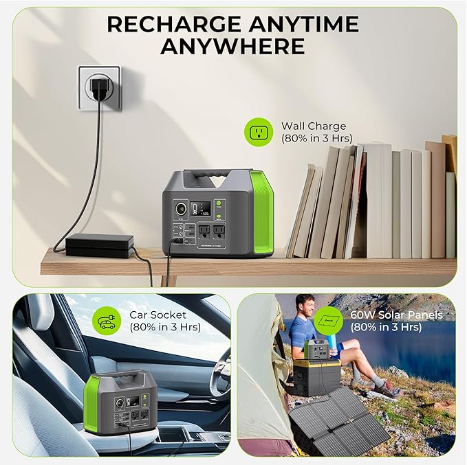 Portable Solar Generator, 300W Portable Power Station with Foldable 60W Solar Panel, 110V Pure Sine Wave 296Wh 80000mAh Lithium Battery Pack for Home Use RV Van Outdoor Camping-Panel included